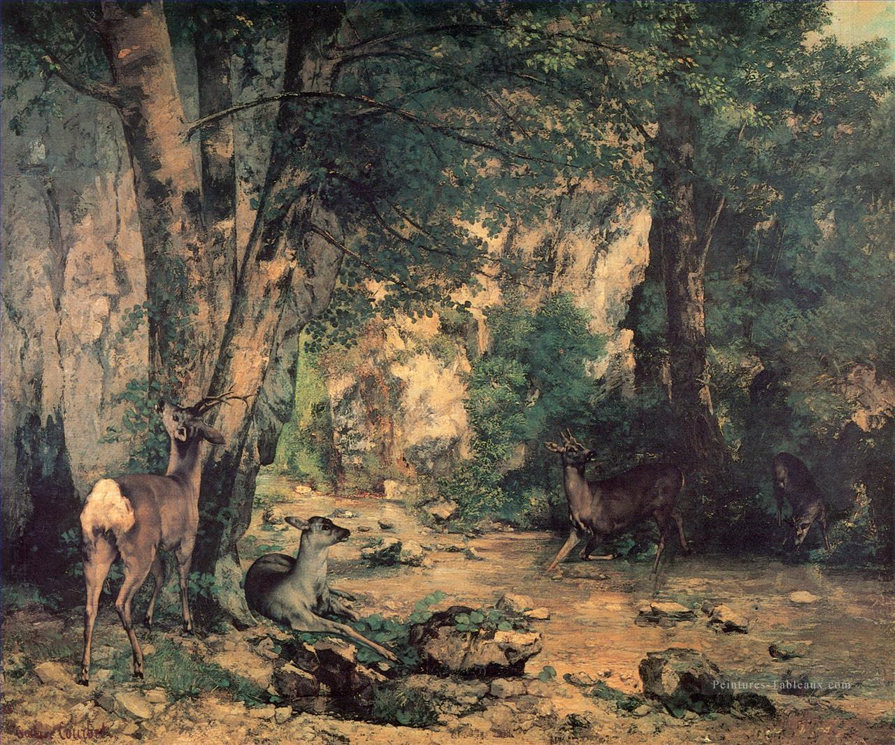 Un Fourré de Cerf au ruisseau de Plaisir Fountaine réalisme Gustave Courbet Forêt Peintures à l'huile